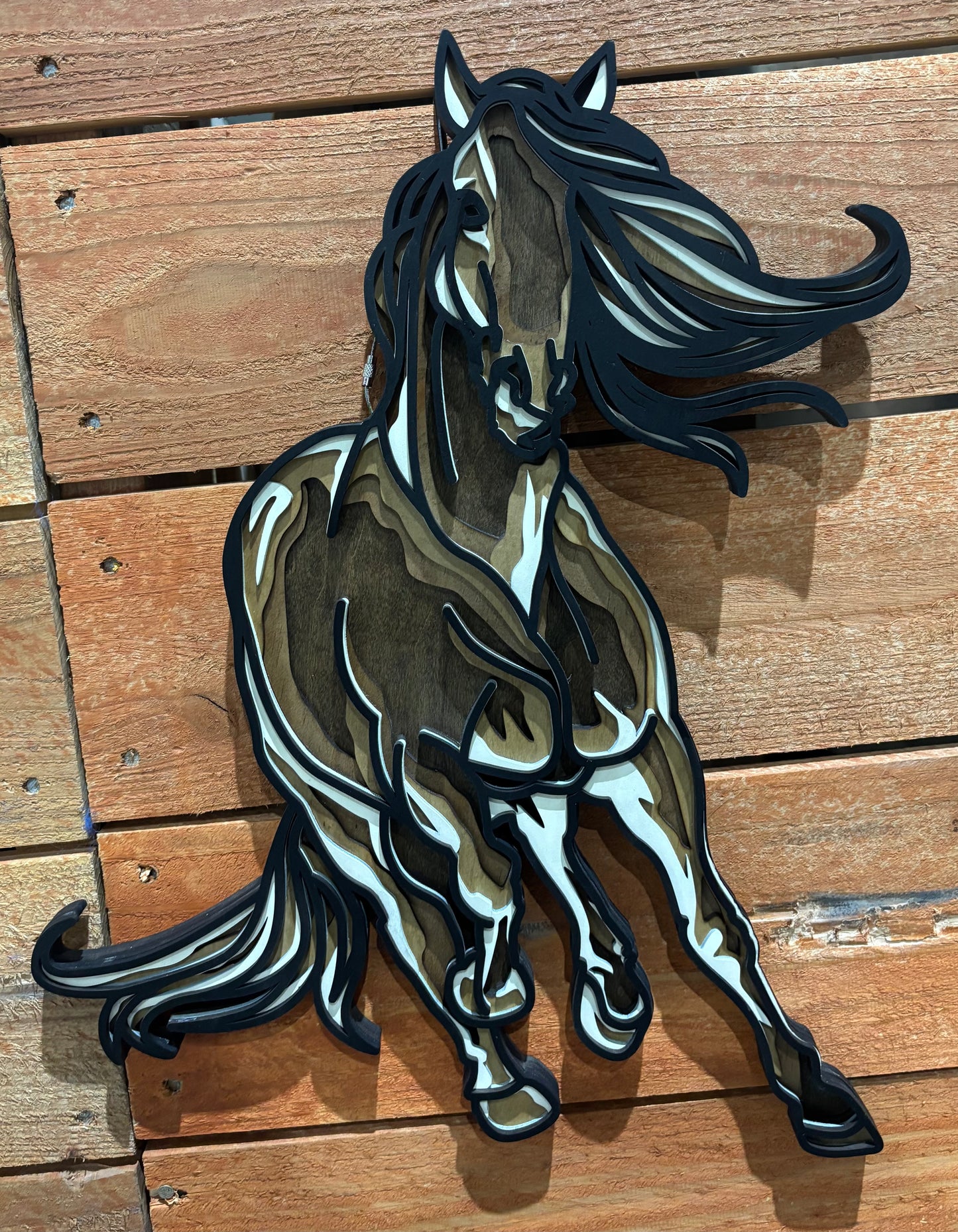 3D Layered Wood Horse Wall Art