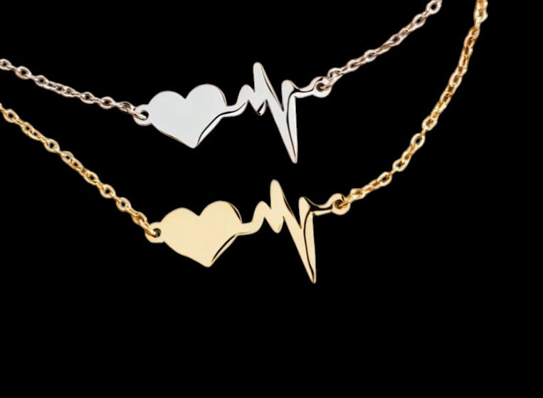 Heartbeat pendant on gold or silver chain engravable