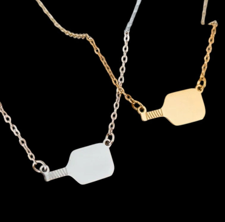 Pickleball pendant in gold or silver on chain necklace engravable