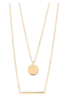 Gold or silver necklace with a round pendant and a bar pendant Engravable