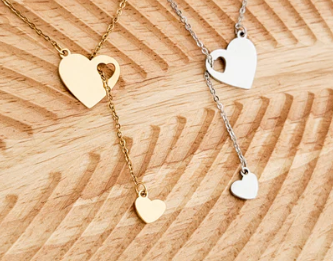 double heartfall necklace in silver or gold engravable