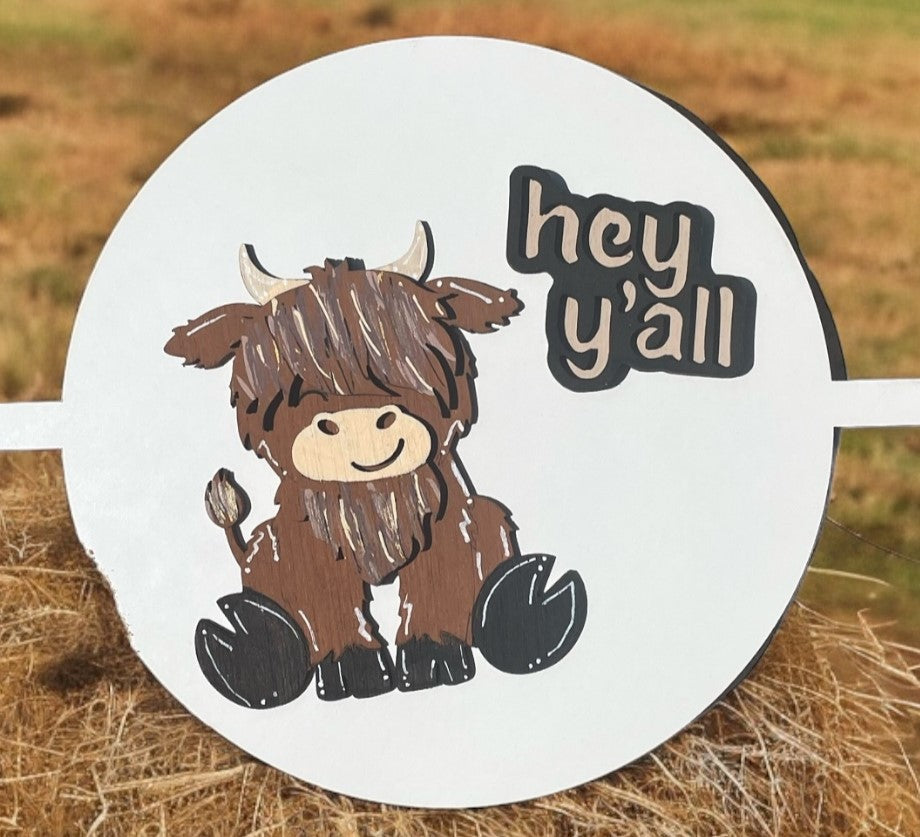 Highland Cow with Hey Y'all #1