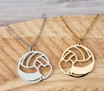 Gold and silver necklaces with volleyball and heart engravable
