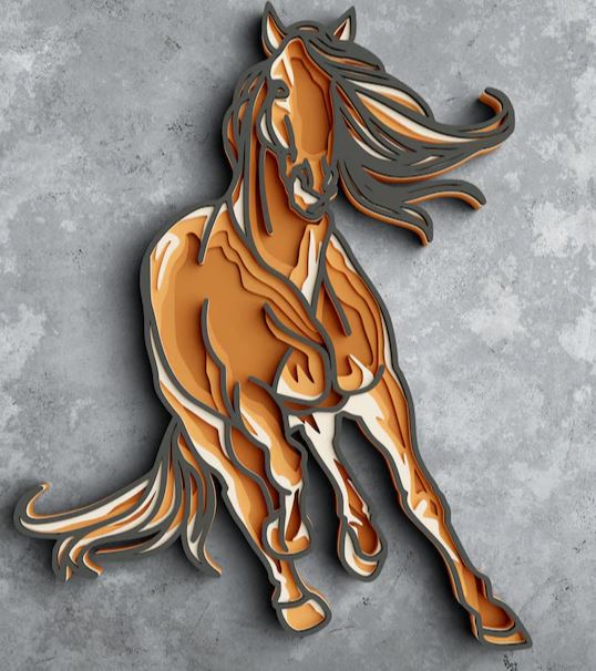 3D Layered Wood Horse Wall Art