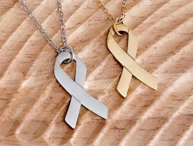 Awareness Ribbon pendant in gold or silver chain necklace engravable