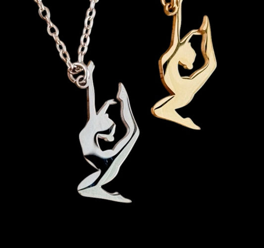Dancer or Gymnast pendant in gold or silver on chain necklace engravable