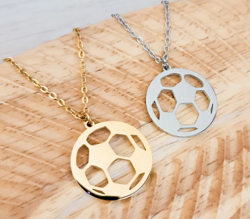 Soccer pendant on gold or silver necklace engravable with number