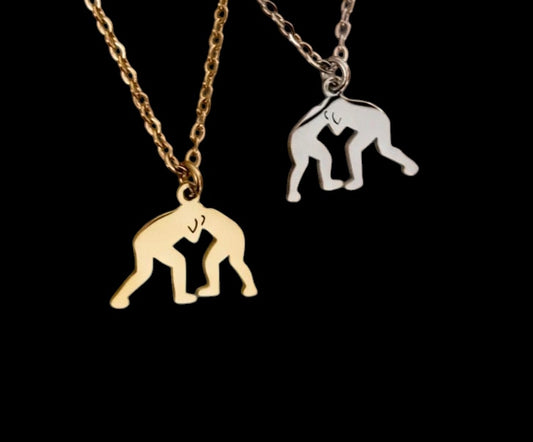 Wrestling pendant on silver or gold chain engravable
