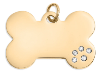 Dog Bone with CZ Stone Paw Pet Tag
