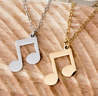 Necklaces with double music note pendant in gold or silver engravable