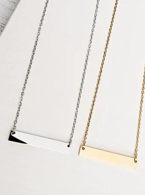 Two necklaces with horizontal bar engravable in gold or silver