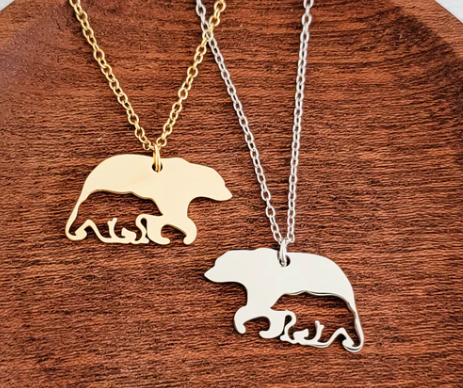 mama and bear cub in gold or silver engravable