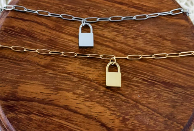 Petite lock paperclip bracelet 6.5"+2"