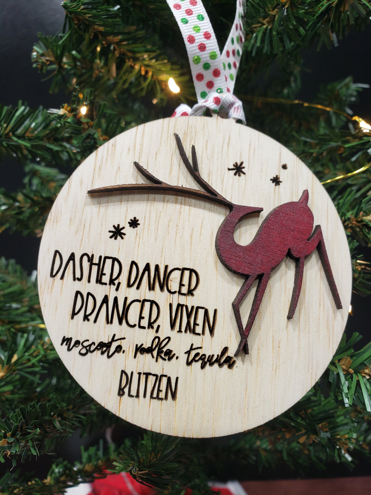 Dasher, Dancer, Prancer, Vixen Ornament