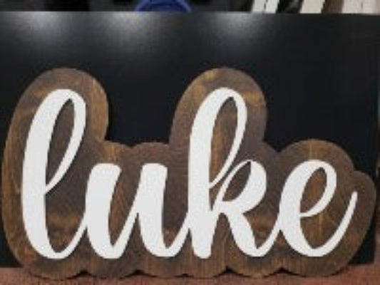 Name outlined wood tones/white top layer.  Sizes can be customized.  Please reach out to us for your customized quote.